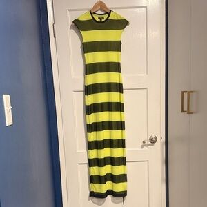 AFRM Neon Yellow and Black Striped Maxi Dress NWT